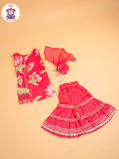 Rose Pink - Girls Floral printed Salwar