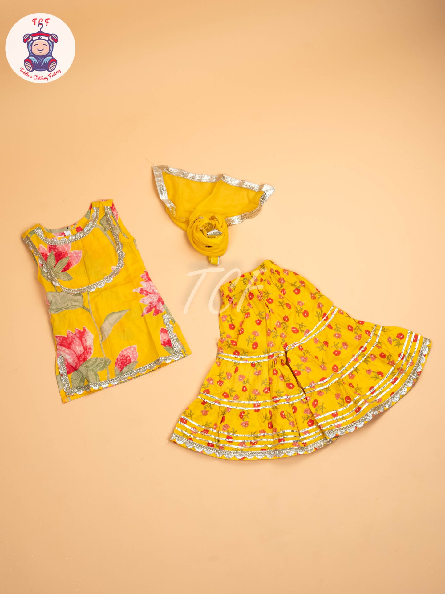 Yellow - Girls Floral printed Salwar