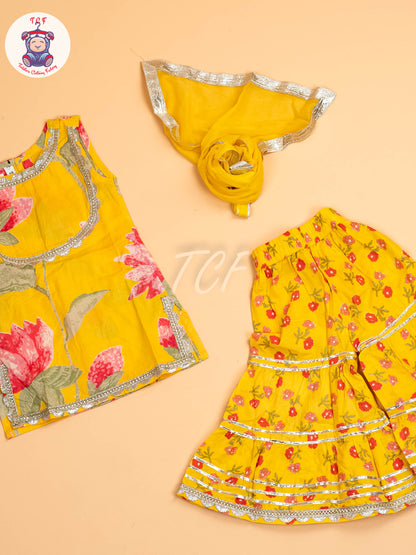 Yellow - Girls Floral printed Salwar