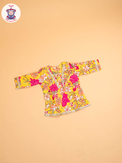 Yellow - Girls Floral printed Dhoti Salwar