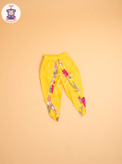 Yellow - Girls Floral printed Dhoti Salwar