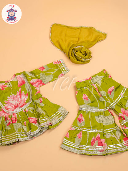 Leaf Green - Girls Floral printed Salwar