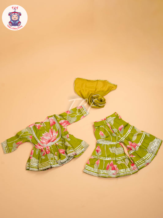 Leaf Green - Girls Floral printed Salwar
