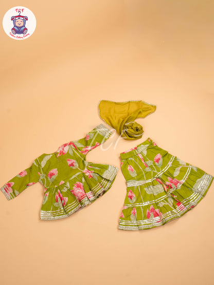 Leaf Green - Girls Floral printed Salwar