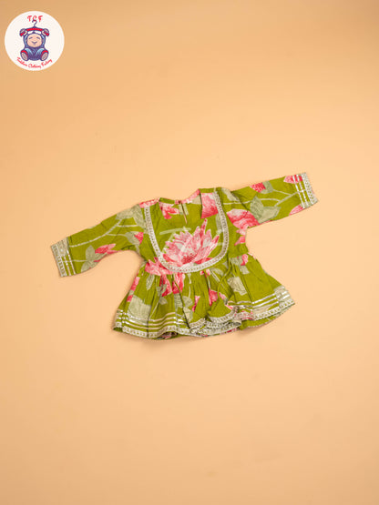 Leaf Green - Girls Floral printed Salwar