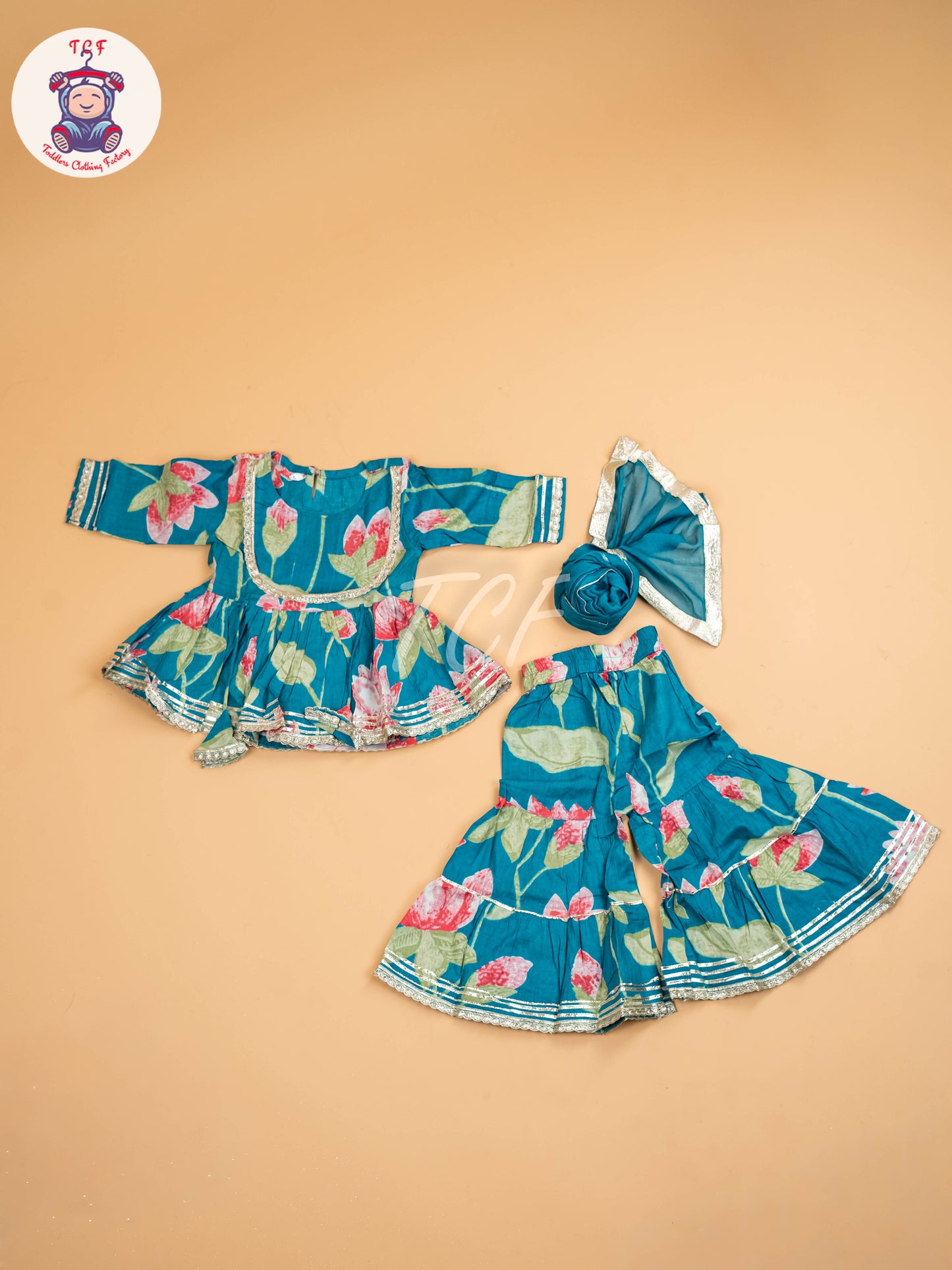 Sky Blue - Girls Floral printed Salwar