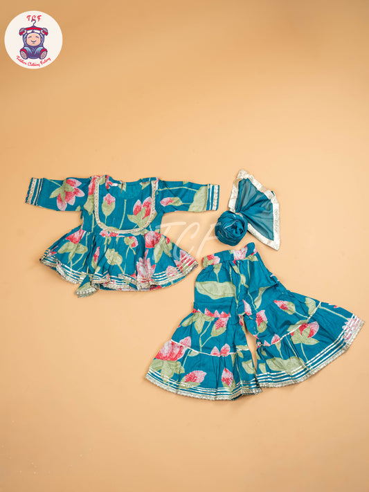 Sky Blue - Girls Floral printed Salwar