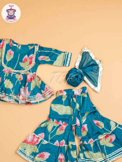 Sky Blue - Girls Floral printed Salwar