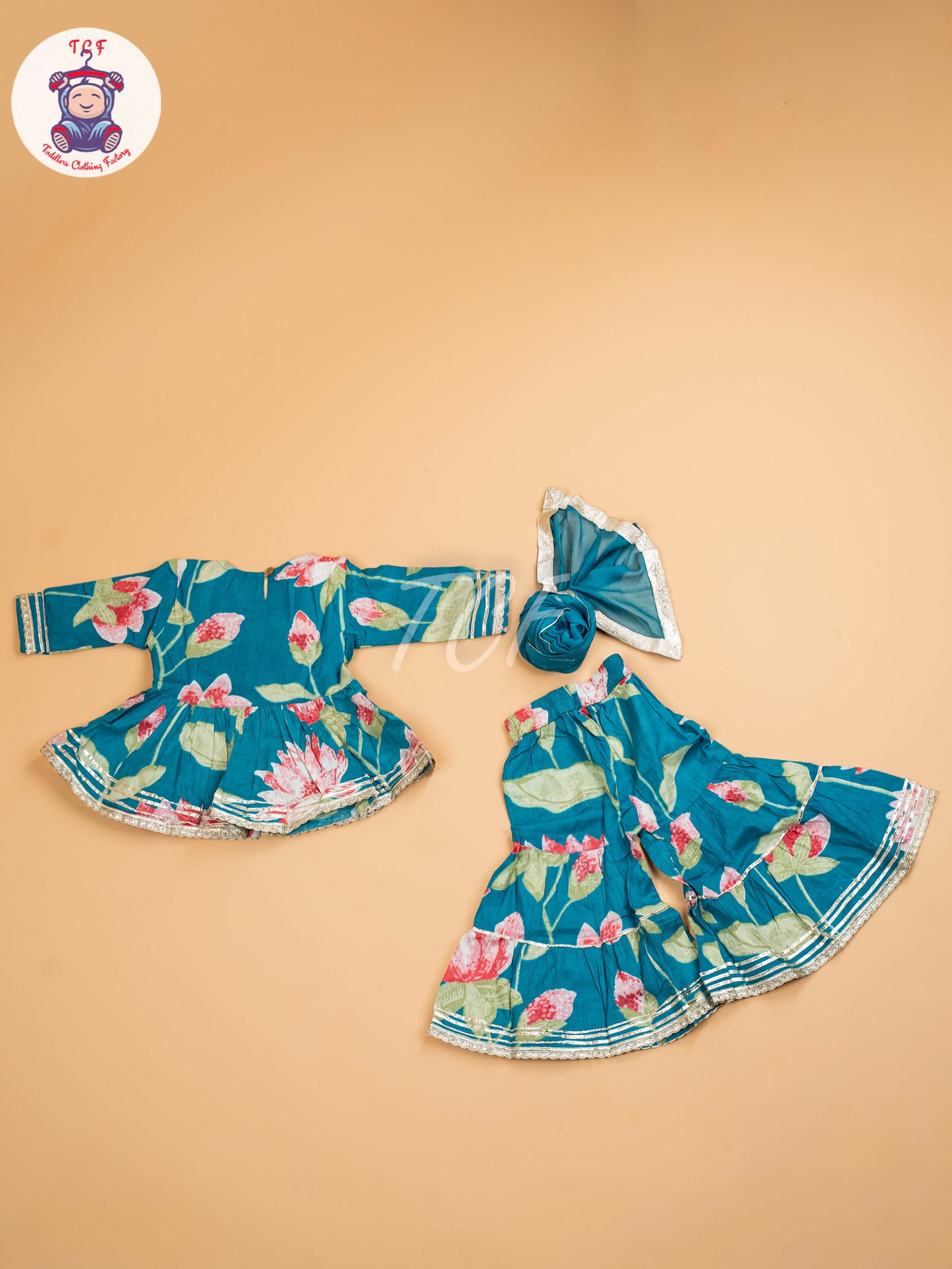 Sky Blue - Girls Floral printed Salwar