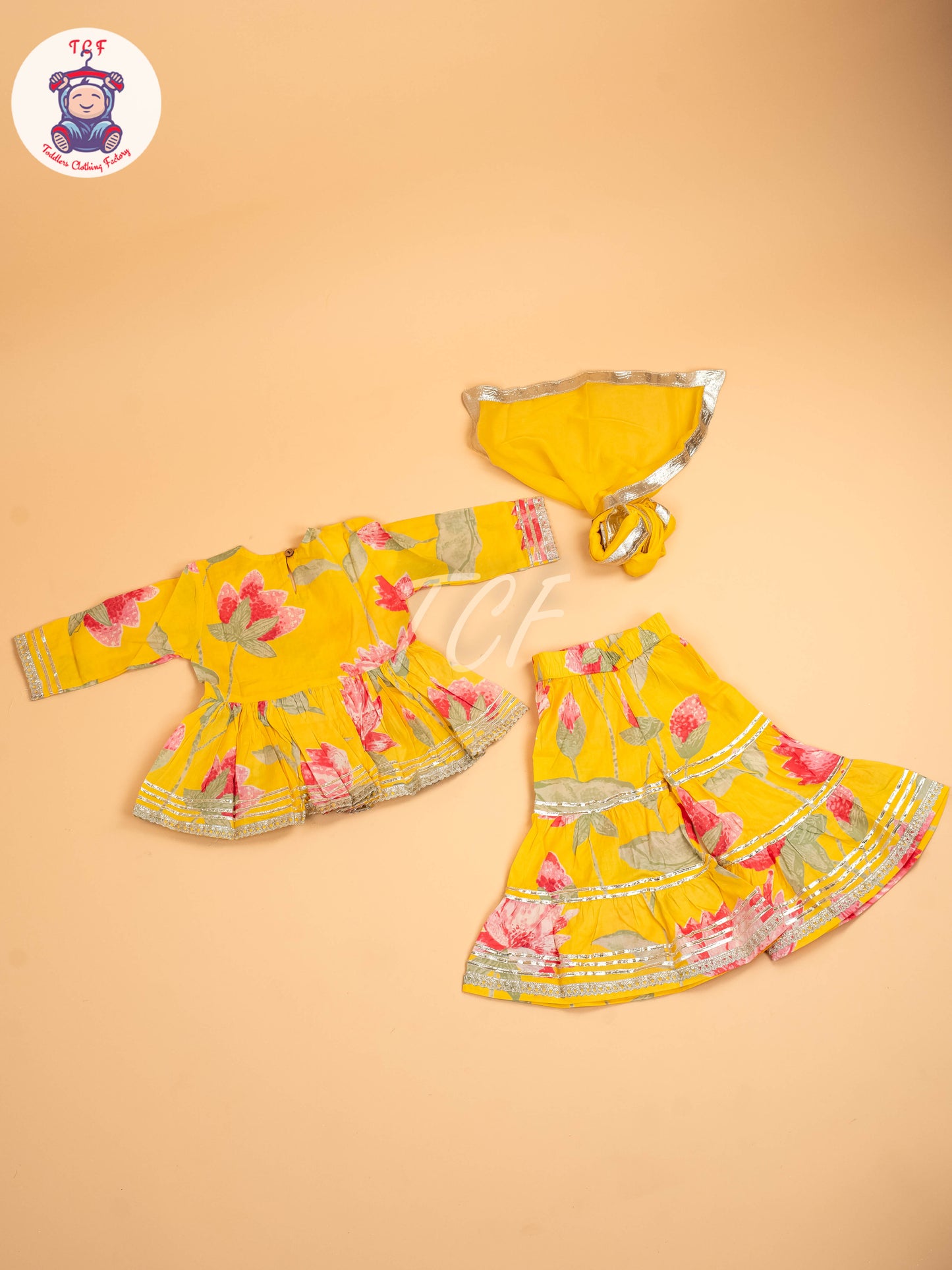 Yellow - Girls Floral printed Salwar