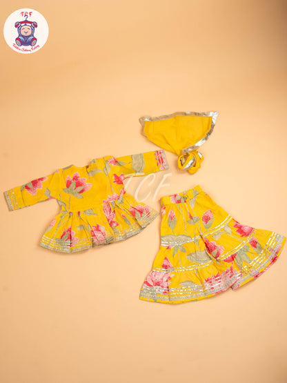 Yellow - Girls Floral printed Salwar