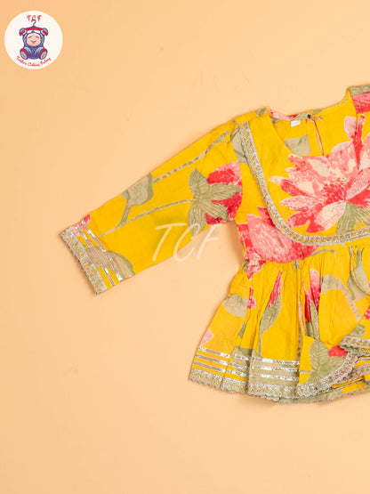Yellow - Girls Floral printed Salwar