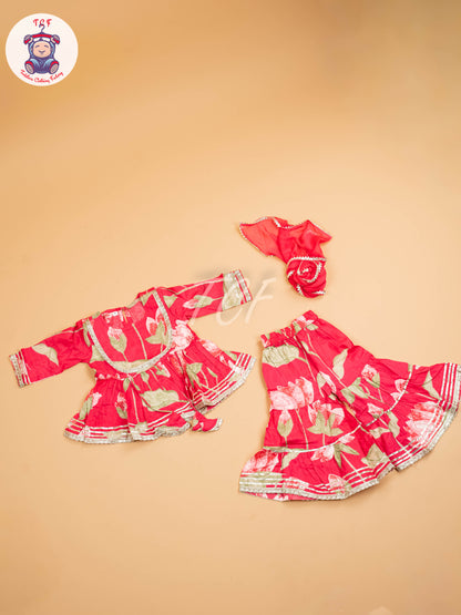 Rose Pink - Girls Floral printed Salwar