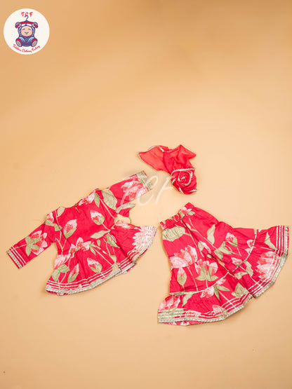 Rose Pink - Girls Floral printed Salwar