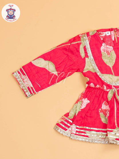 Rose Pink - Girls Floral printed Salwar