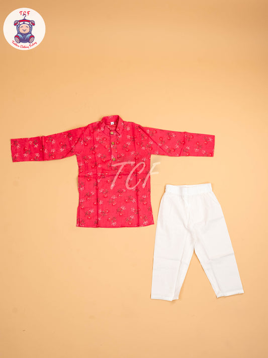 Pink - Boys Printed Kurta With Pant