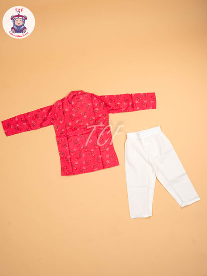 Pink - Boys Printed Kurta With Pant