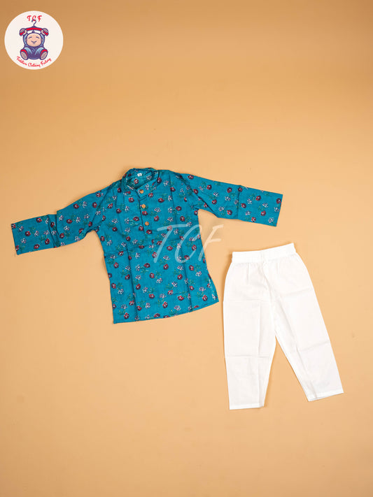 Blue - Boys Printed Kurta With Pant