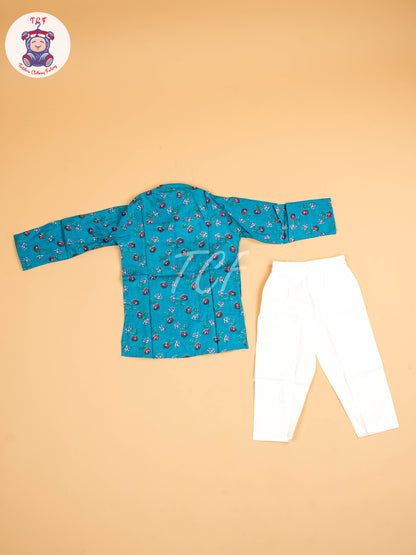 Blue - Boys Printed Kurta With Pant