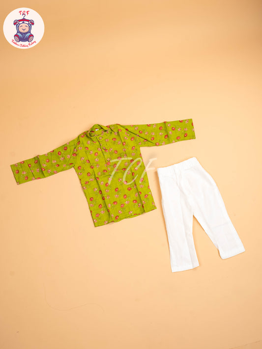 Green - Boys Printed Kurta With Pant