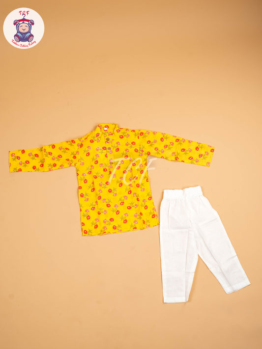Yellow - Boys Printed Kurta With Pant
