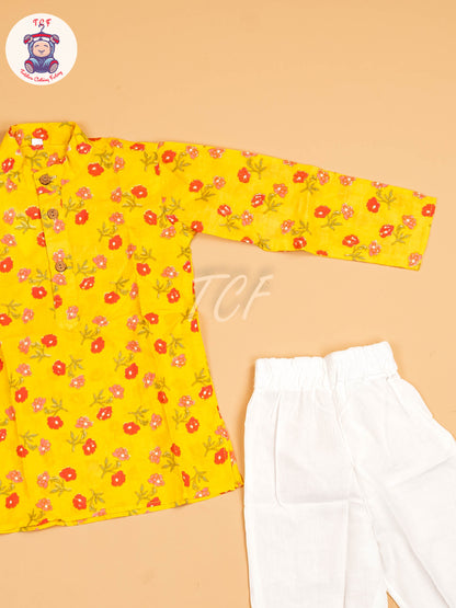 Yellow - Boys Printed Kurta With Pant