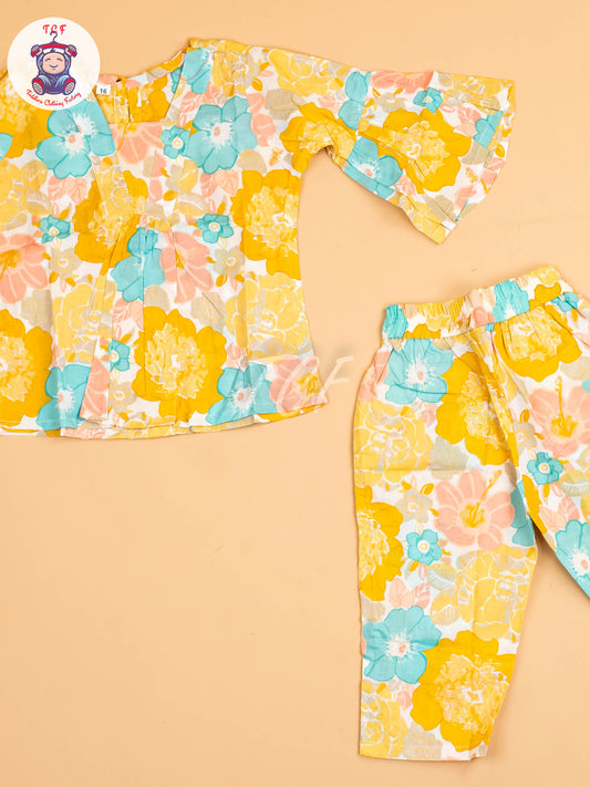 Yellow - Girls Floral printed Co-ords Sets