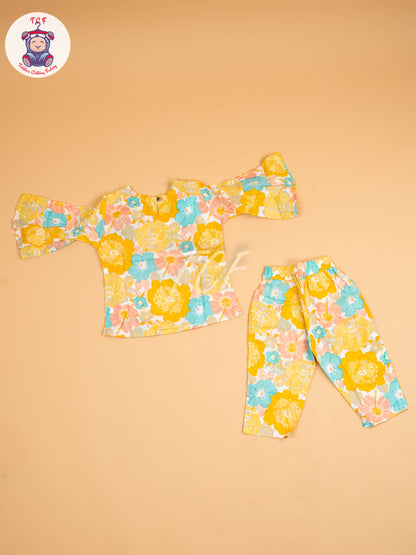 Yellow - Girls Floral printed Co-ords Sets
