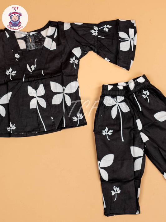 Black - Girls Floral printed Co-ords Sets