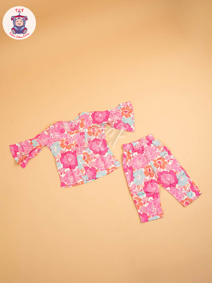Pink - Girls Floral printed Co-ords Sets