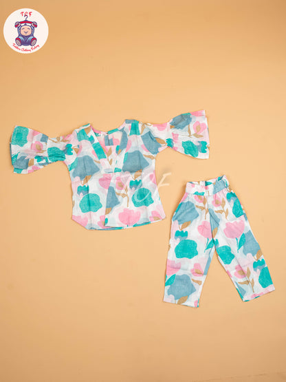 White - Girls Floral printed Co-ords Sets