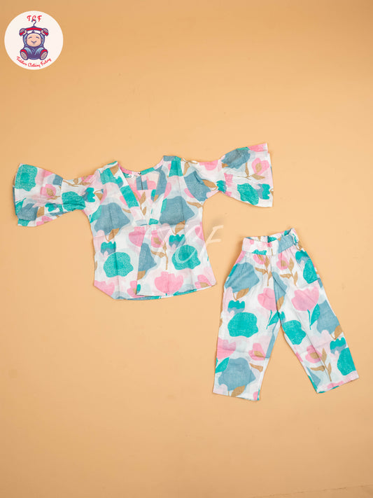 White - Girls Floral printed Co-ords Sets