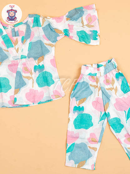 White - Girls Floral printed Co-ords Sets