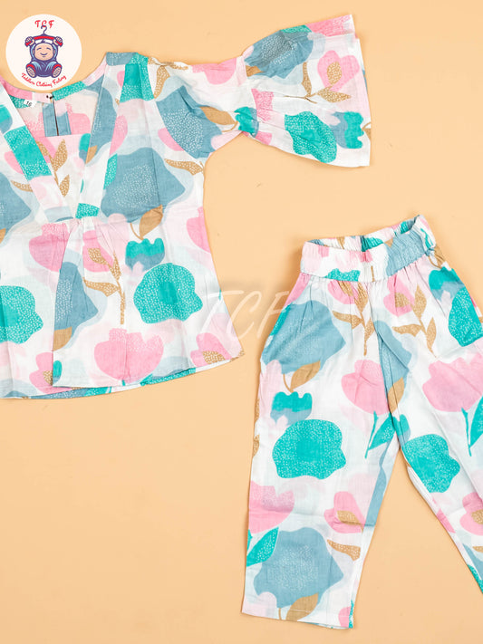 White - Girls Floral printed Co-ords Sets