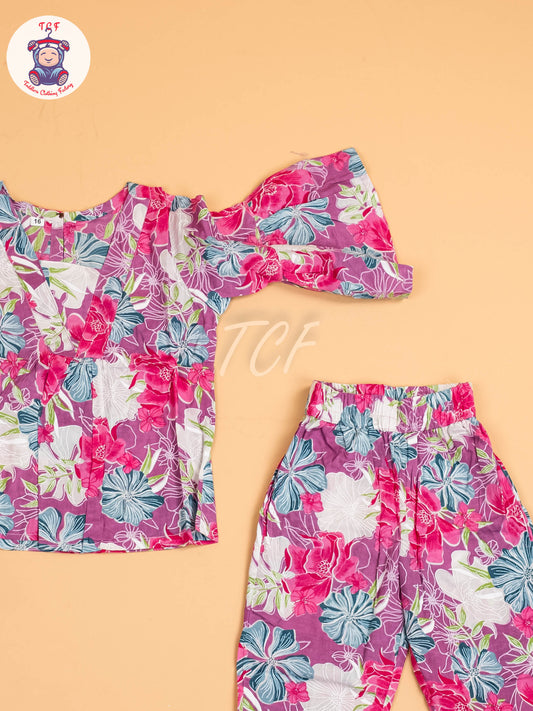 Purple - Girls Floral printed Co-ords Sets