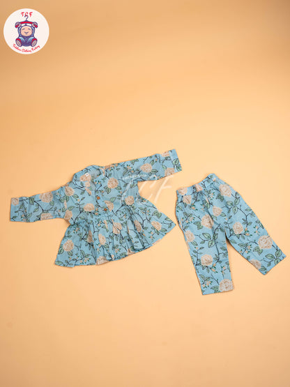 Blue - Girls Floral printed Co-ords Sets