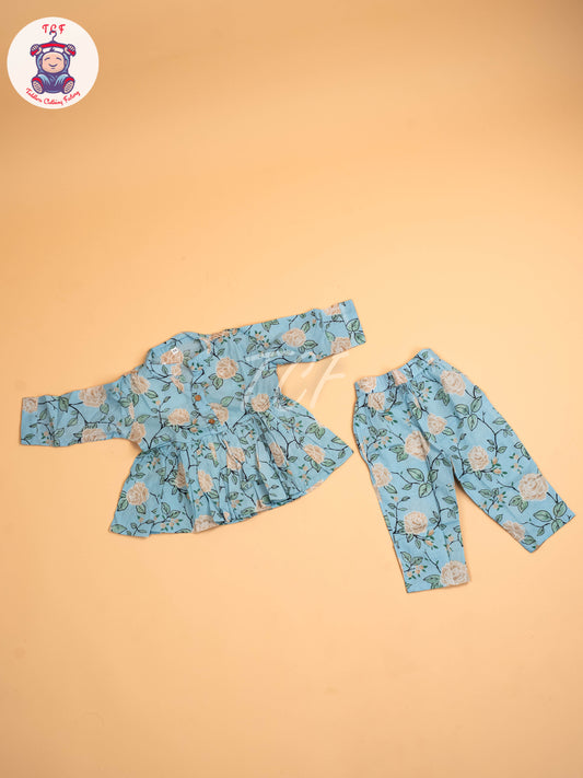 Blue - Girls Floral printed Co-ords Sets