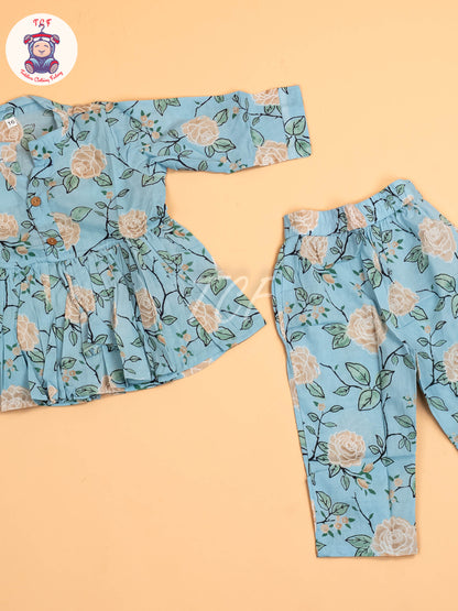 Blue - Girls Floral printed Co-ords Sets