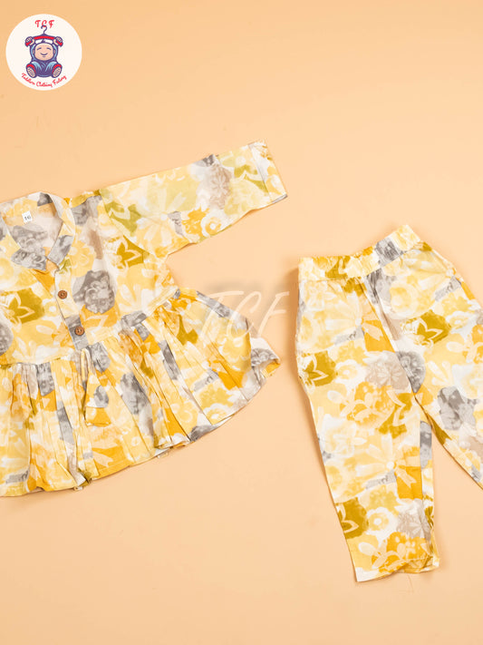 Yellow & Grey - Girls Floral printed Co-ords Sets