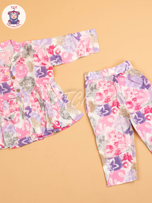 Purple & Pink - Girls Floral printed Co-ords Sets