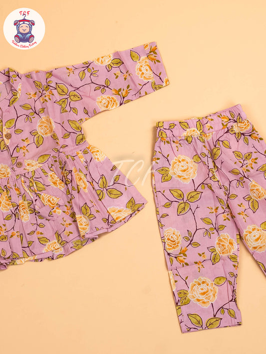 Lite Pink - Girls Floral printed Co-ords Sets