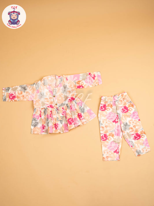 Pink & Grey - Girls Floral printed Co-ords Sets