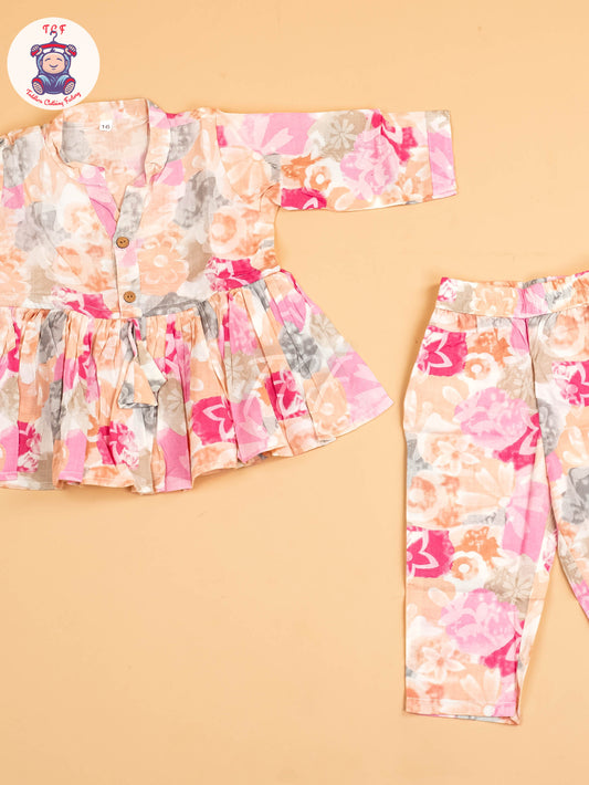 Pink & Grey - Girls Floral printed Co-ords Sets