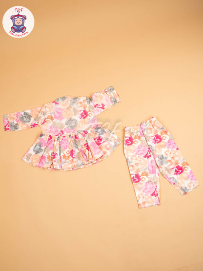 Pink & Grey - Girls Floral printed Co-ords Sets