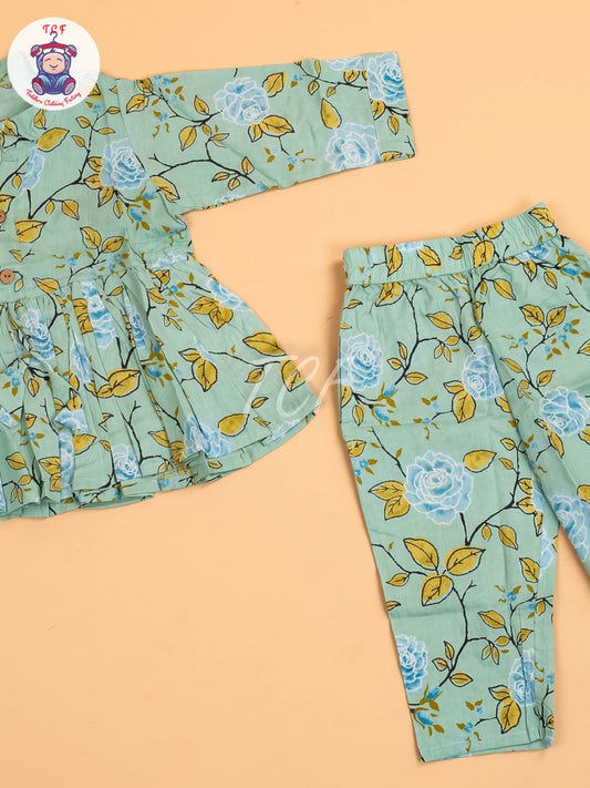 Green - Girls Floral printed Co-ords Sets
