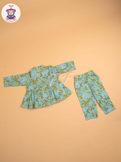 Green - Girls Floral printed Co-ords Sets