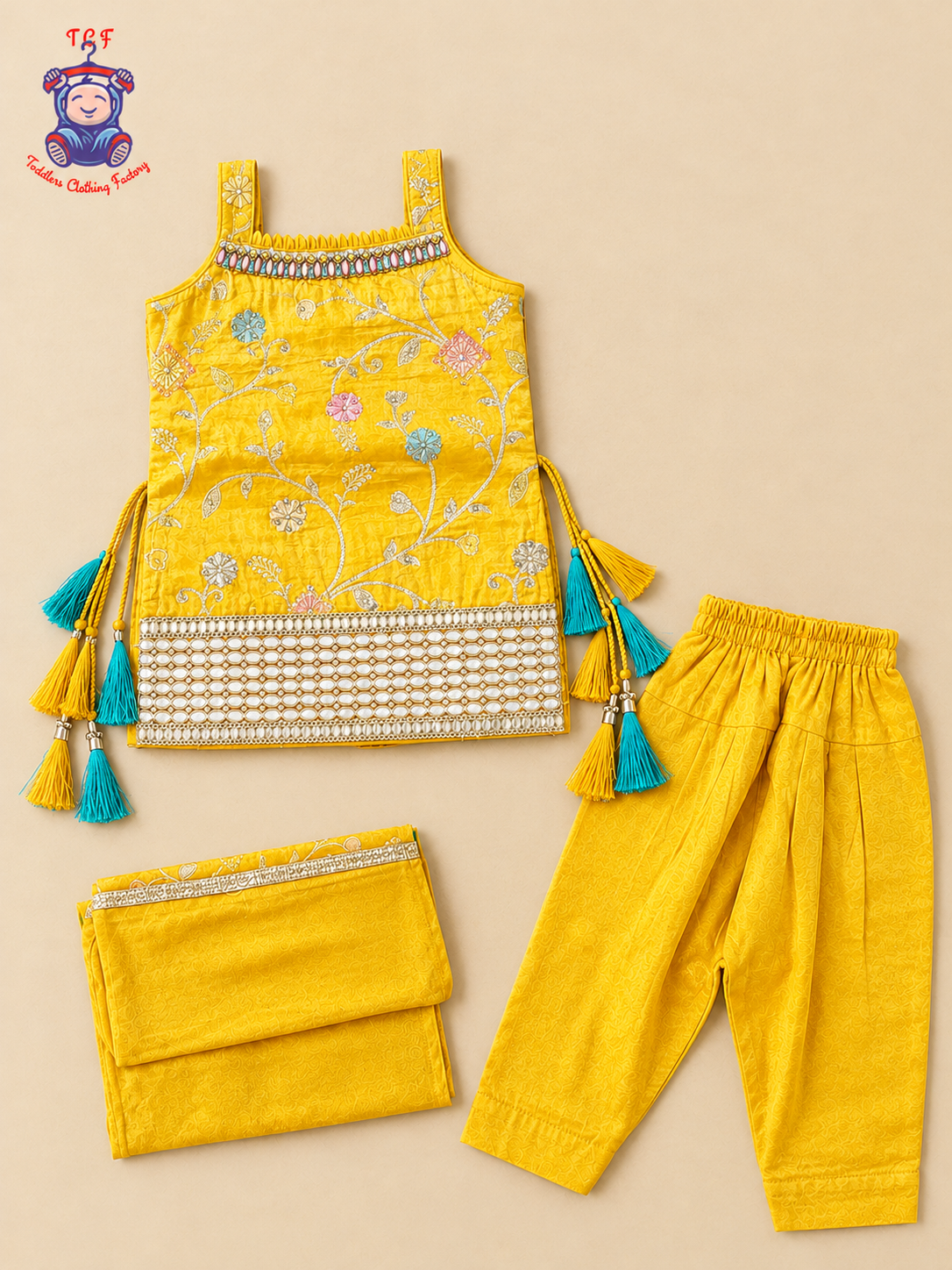 Lemon Yellow - Zari Embroidered Dhoti Set with Dupatta