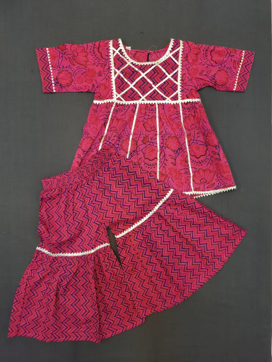 Rich Maroon - Printed A-Line Kurti Set