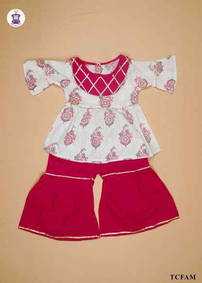 Ruby & White - Printed A-Line Kurti Set