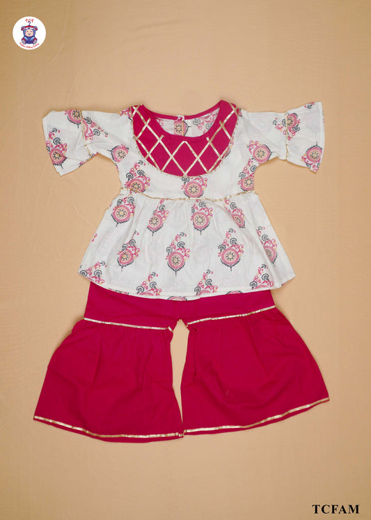 Ruby & White - Printed A-Line Kurti Set